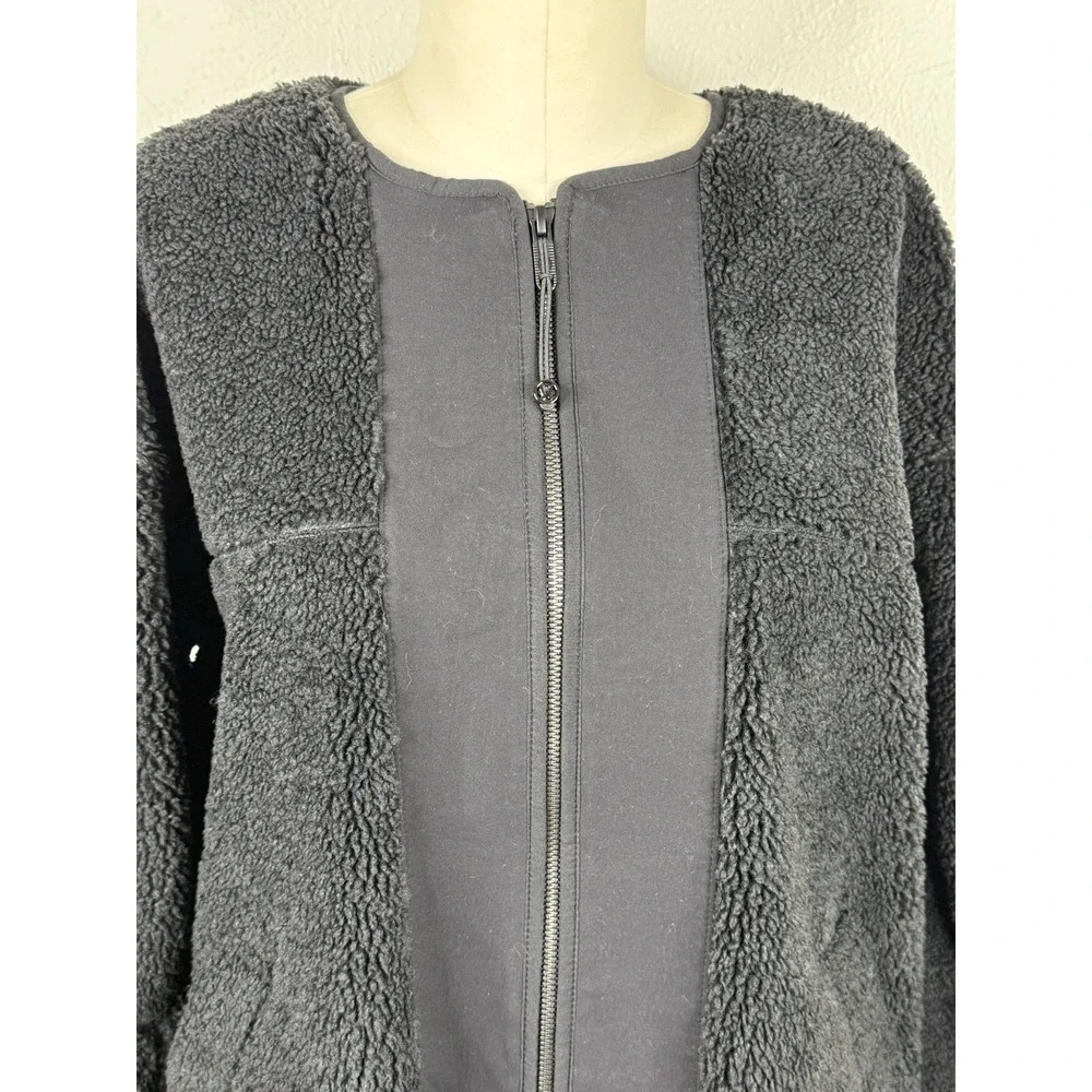 Lululemon Collarless Textured Sherpa Full Zip Jacket Long Black Fleece 8 Teddy